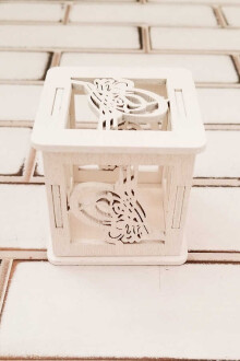 Lale Figürlü Ahşap Kutu Beyaz Nikah ve Kız Erkek Bebek Şekeri Kutusu - 2