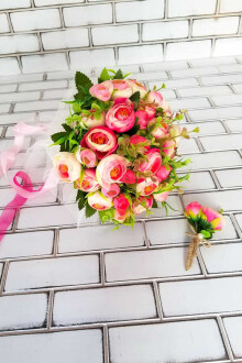 Laomedon Gelin Buketi Şakayık Güller Fuşya 2li Set - 2