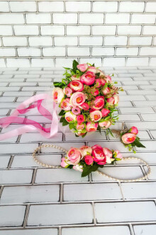 Laomedon Gelin Buketi Şakayık Güller Fuşya 3lü Set - 2