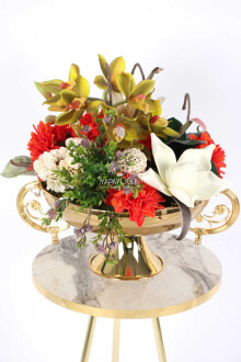 Lateks Çiçekli Metal Vazoda Lüx Seri Singapore Orchid Aranjmanı - 2