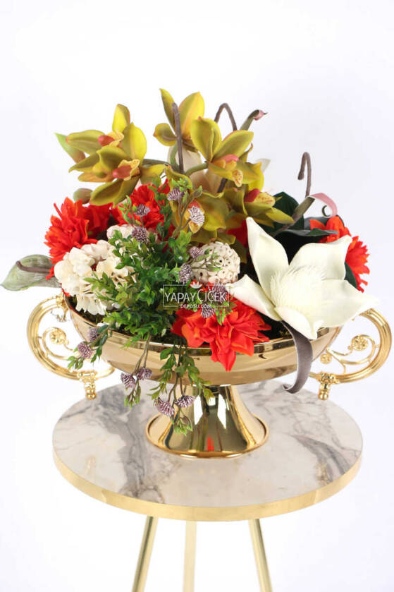 Lateks Çiçekli Metal Vazoda Lüx Seri Singapore Orchid Aranjmanı - 2