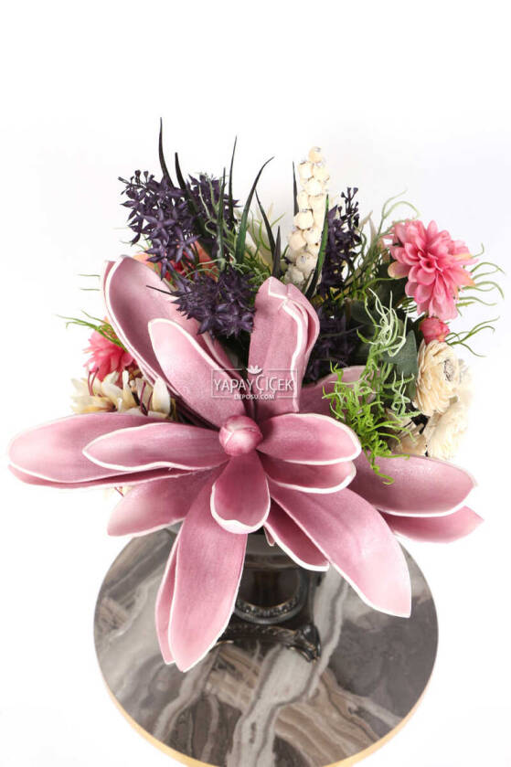 Lateks Çiçekli Metal Vazoda Lüx Seri Tropical Aranjmanı - 6