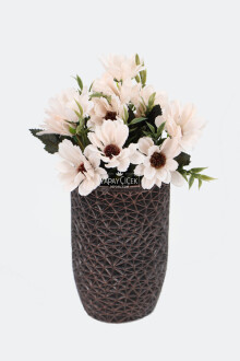 Lüx Beton Retro Tombul Vazoda Yapay Papatya Dekoru 25 cm Krem - Yapay Çiçek Sitesi