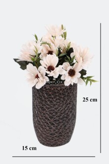 Lüx Beton Retro Tombul Vazoda Yapay Papatya Dekoru 25 cm Krem - 2