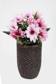 Lüx Beton Retro Tombul Vazoda Yapay Papatya Dekoru 25 cm Lila-Pudra - Yapay Çiçek Sitesi