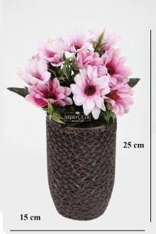 Lüx Beton Retro Tombul Vazoda Yapay Papatya Dekoru 25 cm Lila-Pudra - 2