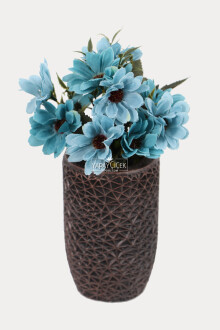 Lüx Beton Retro Tombul Vazoda Yapay Papatya Dekoru 25 cm Mavi - Yapay Çiçek Sitesi