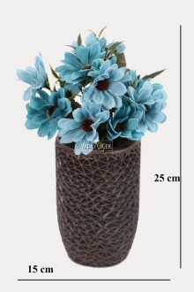 Lüx Beton Retro Tombul Vazoda Yapay Papatya Dekoru 25 cm Mavi - 2