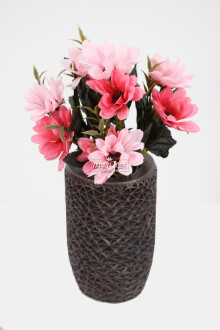 Lüx Beton Retro Tombul Vazoda Yapay Papatya Dekoru 25 cm Narçiçeği-Pudra - Yapay Çiçek Sitesi