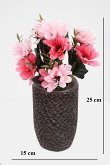 Lüx Beton Retro Tombul Vazoda Yapay Papatya Dekoru 25 cm Narçiçeği-Pudra - 2