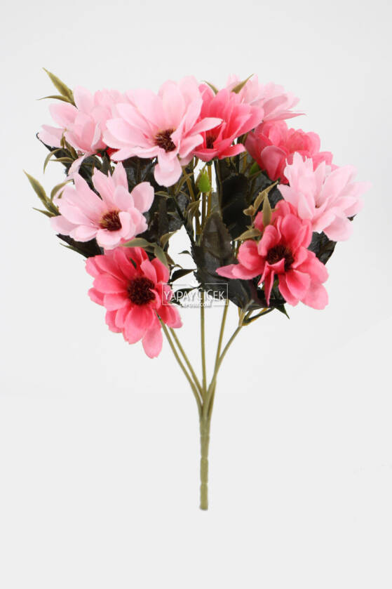 Lüx Beton Retro Tombul Vazoda Yapay Papatya Dekoru 25 cm Narçiçeği-Pudra - 3