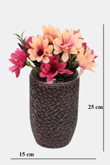 Lüx Beton Retro Tombul Vazoda Yapay Papatya Dekoru 25 cm Somon-Fuşya - 2