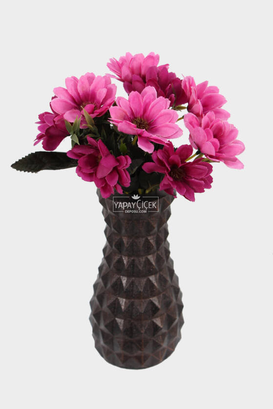 Lüx Beton Vintage Vazoda Yapay Papatya Dekoru 30 cm Mor-Pembe - 1