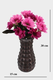 Lüx Beton Vintage Vazoda Yapay Papatya Dekoru 30 cm Mor-Pembe - 2