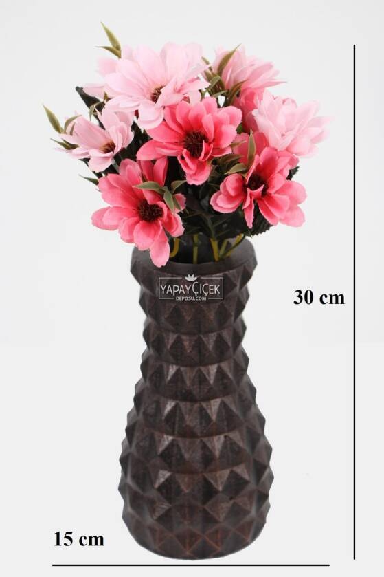 Lüx Beton Vintage Vazoda Yapay Papatya Dekoru 30 cm Narçiçeği-Pudra - 2