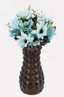 Lüx Beton Vintage Vazoda Yapay Papatya Dekoru 30 cm Turkuaz - Yapay Çiçek Sitesi