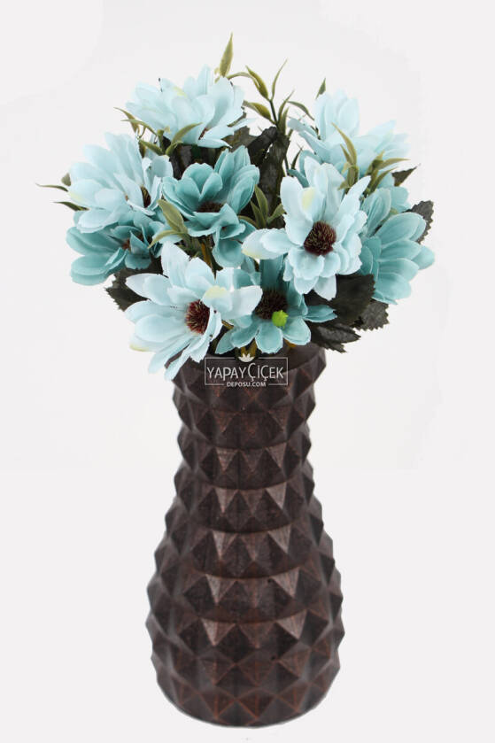 Lüx Beton Vintage Vazoda Yapay Papatya Dekoru 30 cm Turkuaz - 1