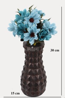 Lüx Beton Vintage Vazoda Yapay Papatya Dekoru 30 cm Turkuaz - 2