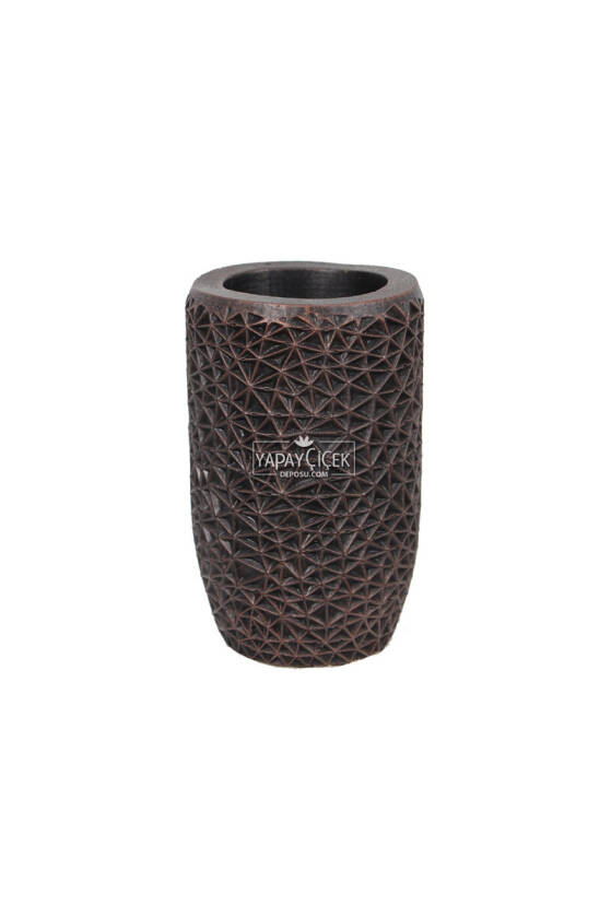 Lüx Tombul Retro Beton Vazo Siyah-Bakır 15 - 3