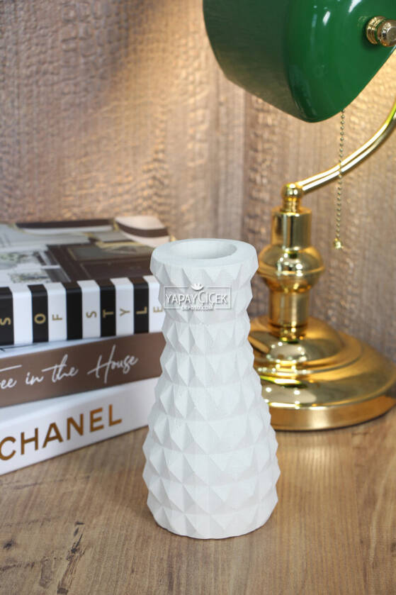 Lüx Vintage Beton Vazo Beyaz 19 cm - 1