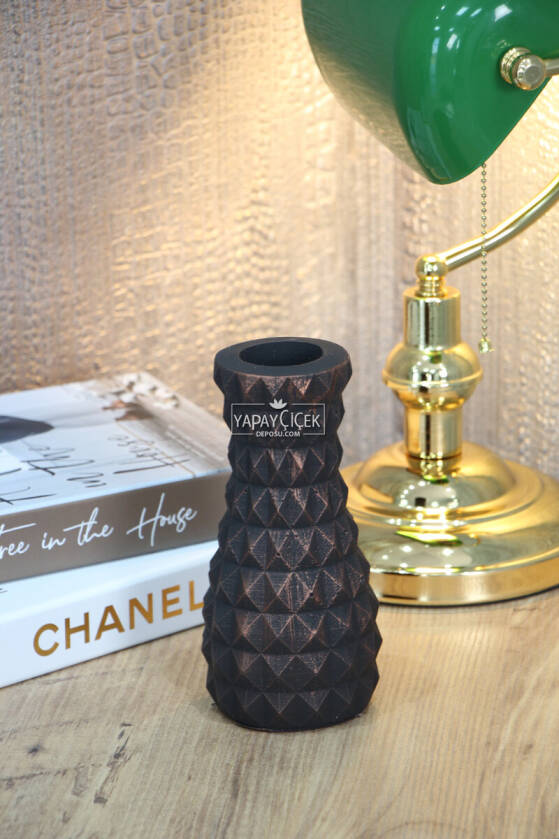 Lüx Vintage Beton Vazo Siyah-Bakır 19 cm - 1