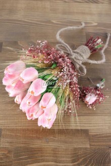 Maine Gelin Buketi Islak Lale Cipso 2li Set - Yapay Çiçek Sitesi