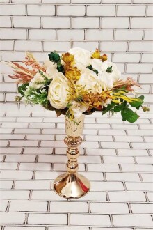 Merlin Beyaz Şakayık Güller ve Kuru Çiçek Şöleni Dekor Kız İsteme Hediyelik Aranjman Beyaz Sarı - 3