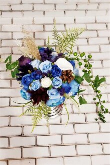 Merlin Mavi Şakayık Güller Dekor Kız İsteme Hediyelik Aranjman Bebek Mavi- Saks Mavi - 2