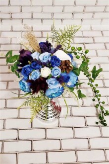 Merlin Mavi Şakayık Güller Dekor Kız İsteme Hediyelik Aranjman Bebek Mavi- Saks Mavi - 3