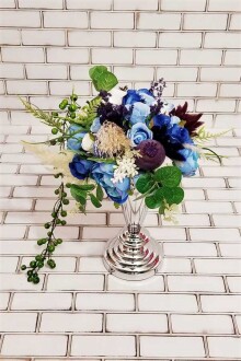 Merlin Mavi Şakayık Güller Dekor Kız İsteme Hediyelik Aranjman Bebek Mavi- Saks Mavi - 4