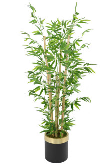 Metal Galvaniz Saksıda Yapay Bambu Ağacı 6 Gövde 140 cm (Siyah-Gold) - Yapay Çiçek Sitesi