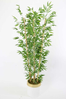 Metal Galvaniz Saksıda Yapay Bambu Ağacı 7 Gövde 180 cm (Beyaz-Gold) - Yapay Çiçek Sitesi