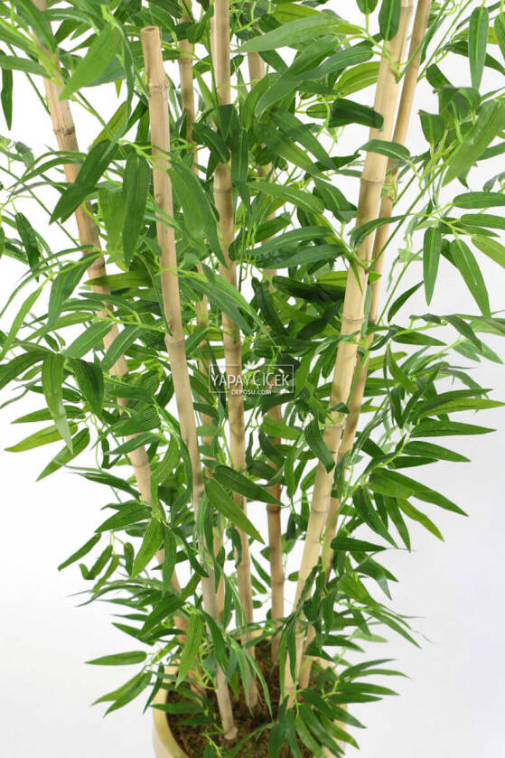 Metal Galvaniz Saksıda Yapay Bambu Ağacı 7 Gövde 180 cm (Beyaz-Gold) - 3