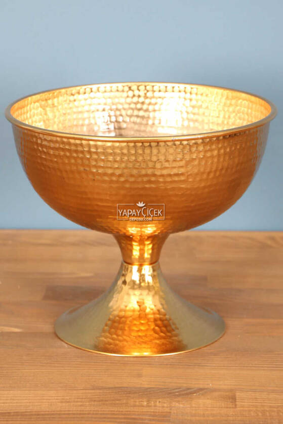 Metal Kabartmalı Dövme Vazo Gold - 1