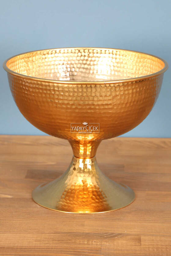 Metal Kabartmalı Dövme Vazo Gold - 3