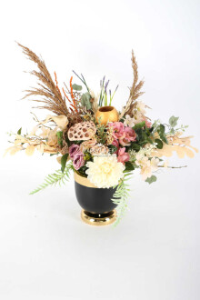 Metal Vazoda Lüx Yapay Çiçek Tanzimi Alaçam - Yapay Çiçek Sitesi