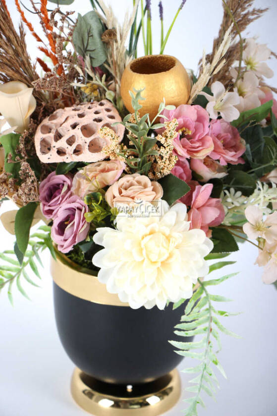 Metal Vazoda Lüx Yapay Çiçek Tanzimi Alaçam - 4