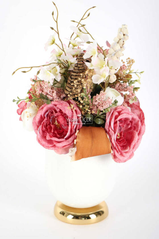 Metal Vazoda Lüx Yapay Çiçek Tanzimi Gengene - 2