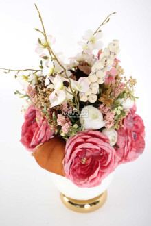 Metal Vazoda Lüx Yapay Çiçek Tanzimi Gengene - 3