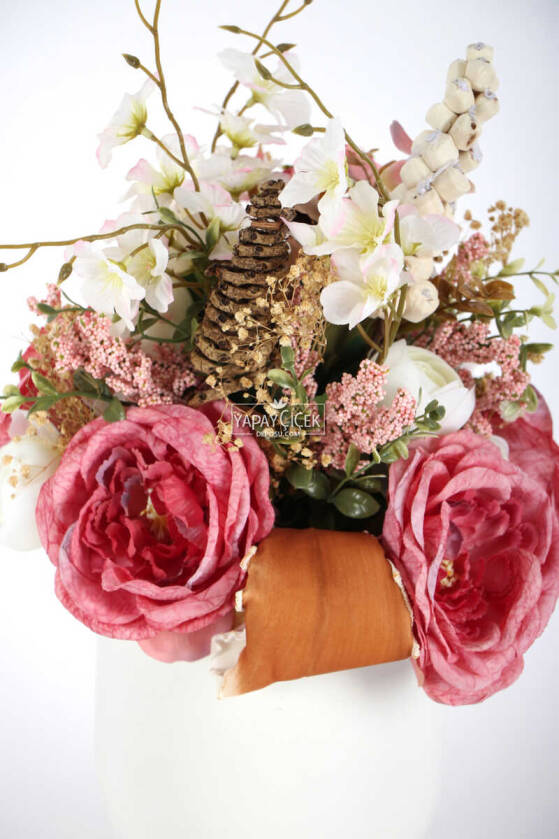 Metal Vazoda Lüx Yapay Çiçek Tanzimi Gengene - 4