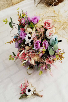 Moriya Gelin Buketi 2li Set - Yapay Çiçek Sitesi