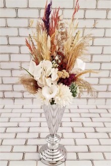 Neda Beyaz Kasımpatı Gala Ortanca Kuru Çiçek Şöleni Dekor Kız İsteme Hediyelik Aranjman Beyaz Bej - Yapay Çiçek Sitesi