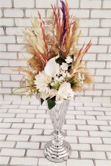 Neda Beyaz Kasımpatı Gala Ortanca Kuru Çiçek Şöleni Dekor Kız İsteme Hediyelik Aranjman Beyaz Bej - 2