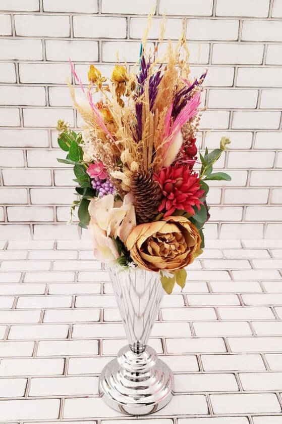 Neda Şakayık Kasımpatı Kuru Çiçek Şöleni Dekor Kız İsteme Hediyelik Aranjman Kahve Tonlar - 2