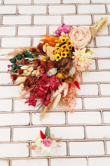 Papatya Şakayık Kasımpatı Kuru Çiçek Karnavalı Gelin Buketi Sori Kırmızı Turuncu Sarı 2li Set - Yapay Çiçek Sitesi