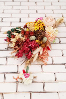 Papatya Şakayık Kasımpatı Kuru Çiçek Karnavalı Gelin Buketi Sori Kırmızı Turuncu Sarı 2li Set - 2