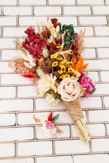 Papatya Şakayık Kasımpatı Kuru Çiçek Karnavalı Gelin Buketi Sori Kırmızı Turuncu Sarı 2li Set - 3