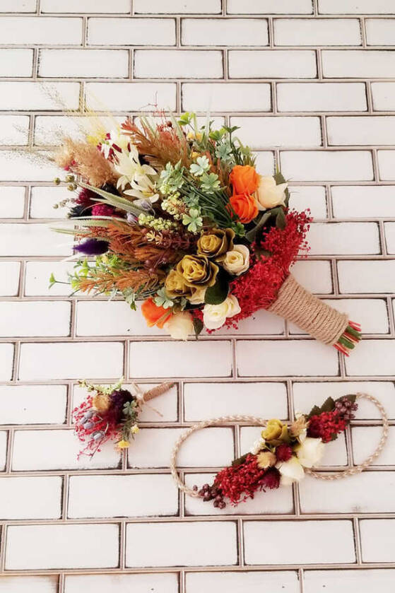 Pekin Büyük Kuru Çiçek Gelin Buketi 3lü Set - 1