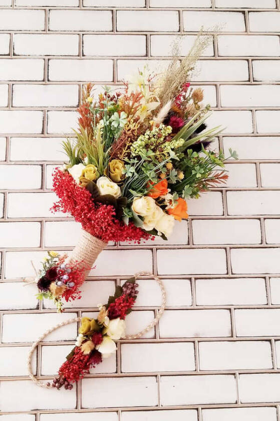 Pekin Büyük Kuru Çiçek Gelin Buketi 3lü Set - 3