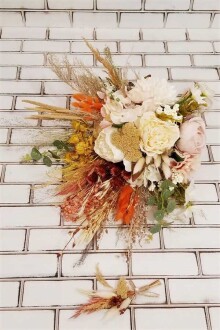 Şakayık Kasımpatı Kuru Çiçek Şöleni Kuay Gelin Buketi Beyaz-Bej 2li Set - Yapay Çiçek Sitesi